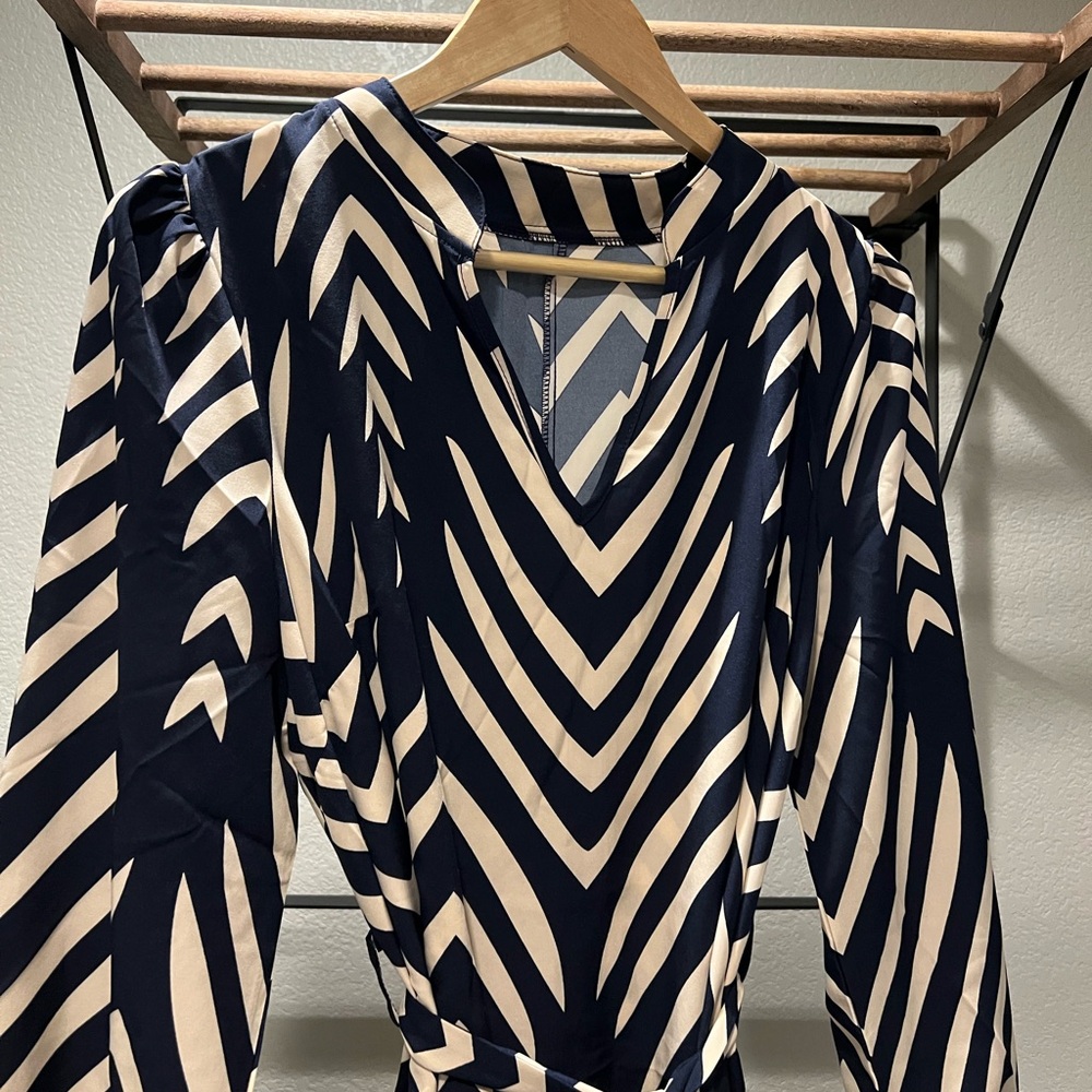 SHEIN Blue and White Long Sleeve Dress